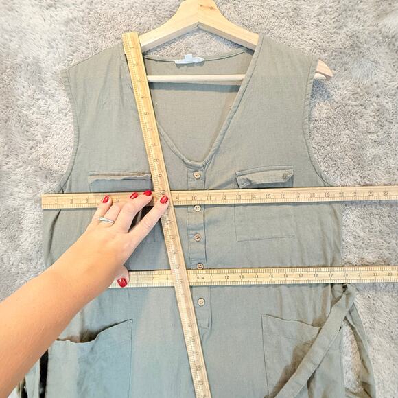 The Shanty Flax Linen Sage Green Jumpsuit Romer Tie Waist Utility L Large - Picture 11 of 11